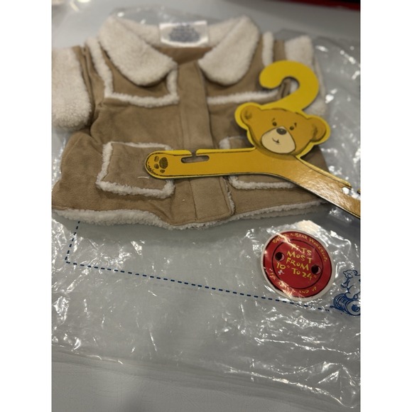 Build A Bear Faux Suede Sherpa Aviator Jacket Collar & Pockets On Hanger w/ Bag - Picture 7 of 7